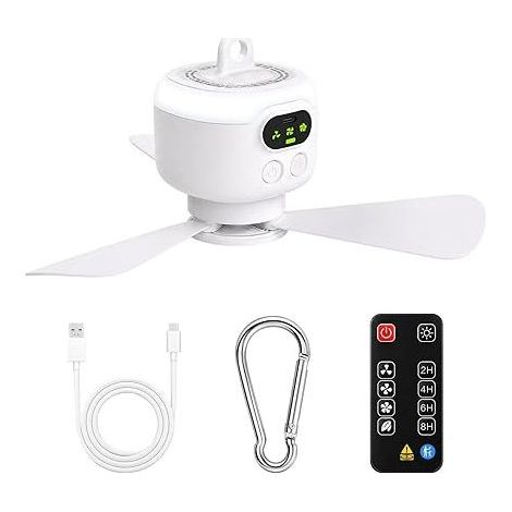 Ventilateur Camping Rechargeable 8000mAh avec Lumière, Petit Ventilateur Plafond Tente avec Télécommande, 4 Vitesses Minuterie Silencieux, Mini Fan Portable Extérieur Dortoir (1/5)