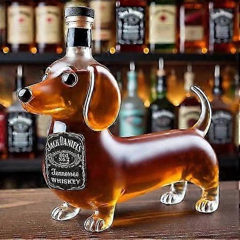 Whiskyflasche in Dackelform, witzige Whiskyflasche in Dackelform, Weinflaschen aus Glas mit Dackelfigur, dekorative Karaffe in Dackelform, geeignet für Bar, Zuhause oder Büro