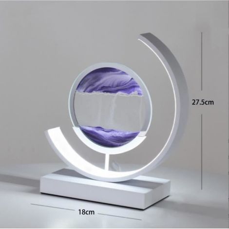 Lampe De Table - Sablier 3D En Verre - Veilleuse LED Pour Chambre À Coucher - 180 X 270 Mm - Violet Sable (1/4)