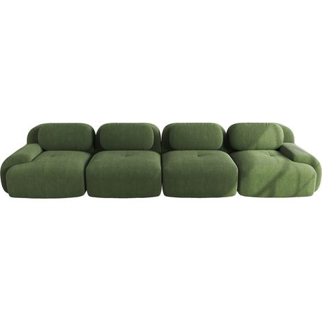 Divano angolare modulare da 4 posti in velluto a coste (panno) verde, consegnato senza montaggio (1/5)