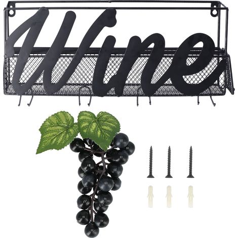 Étagère à vin murale Noir Support bouteilles et verres Acier robuste Design compact 43cm pour cuisine salon (1/5)