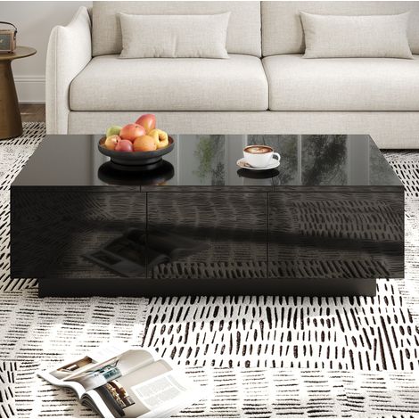 Mesa de centro negra brillante con cajones y almacenaje, 100 x 50 x 31 cm HAVRYA (1/5)