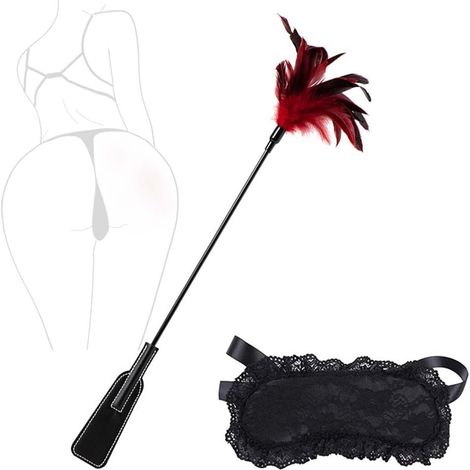 Ensemble de 2 Cravaches - Cuir PU Noir et Rouge - Forme Plume - Poignée Ergonomique - Pour Jeux de Rôle et Discipline (1/5)