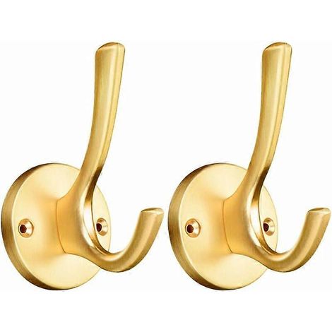 Wandkapstok en hoedenhaak, 2 stuks, massief metalen kapstokhaken, kledinghaak, handdoekhouder voor keuken, badkamer, woonkamer en kantoor, goudkleurig (1/5)
