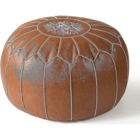Pouf marocain en cuir marron (sans rembourrage) (1/4)