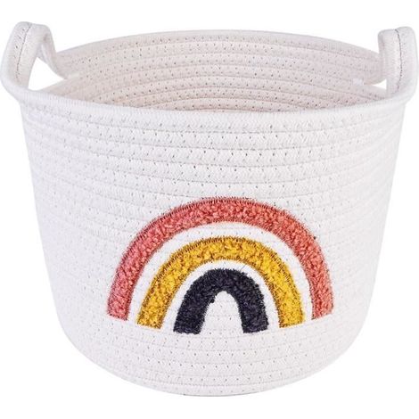Panier de rangement en corde de coton,panier tressé arc-en-ciel panier à linge tressé, panier de rangement tressé pour serviettes (1/4)