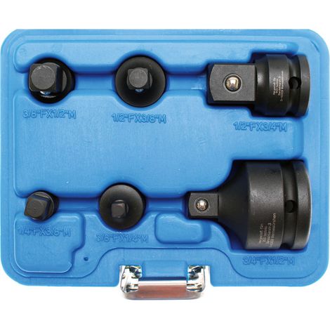 Bgs Technic – Jeu de 6 réducteurs à choc carré 1/4 à 3/4 – Acier spécial – Pour douilles impact – Utilisation avec outils à chocs 1/4, 3/8, 1/2, 3/4 (1/2)