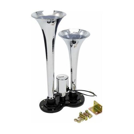 Kit de haut-parleur de klaxon d'air chromé à double trompette 150dB 12V/24V universel pour camion de train (1/5)