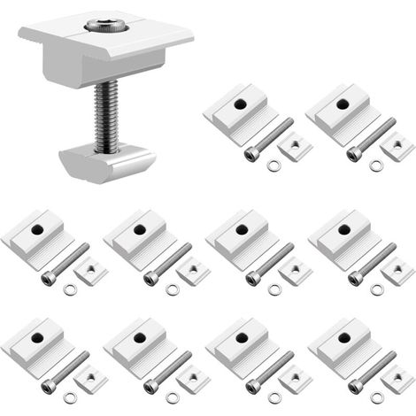 10 Stück Solarmodul-Montagehalterungsklemmen, T-förmige Mittelklemmen, Montagehalterung, Aluminiumlegierung, Photovoltaik-Solarmodulhalterung für Dächer (40 mm) (1/4)