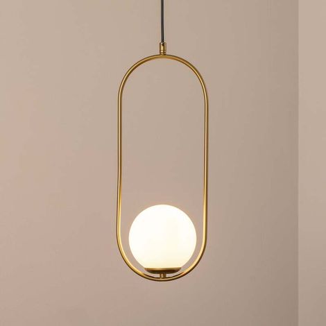 [GEBRAUCHT] B-Ware Hängeleuchte Mudoni gold/weiß E27 dimmbar Designer Lampe Pendelleuchte 53cm (1/2)