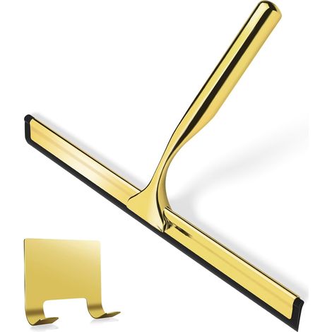 10-Zoll-Duschabzieher in Gold für Badezimmerfenster, Metallwischer mit Haken, Duschglasreiniger (1/5)