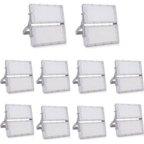 10 Pièces 200W Projecteur Exterieur LED 20000LM 6500K Blanc froid Lampe Extérieur LED de Sécurité Imperméable IP65 Spot LED Extérieur Idéal pour Jardin Garage Couloir Terrasse Eclairage