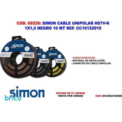 câble unipolaire h07v-k 1x1,5 noir 10 mt