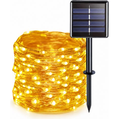Guirlande LED Solaire en Fil de Cuivre, 200 LED Blanc Chaud, 8 Modes, Étanche Extérieur Noël (1/5)