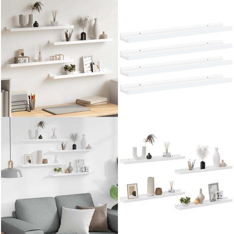 Étagères murales 4 pcs Blanc 60x9x3 cm - Étagères Murales - Étagères Déco - Rangement Mural - Décoration Murale - Meubles Blancs - Home & Living (1/5)