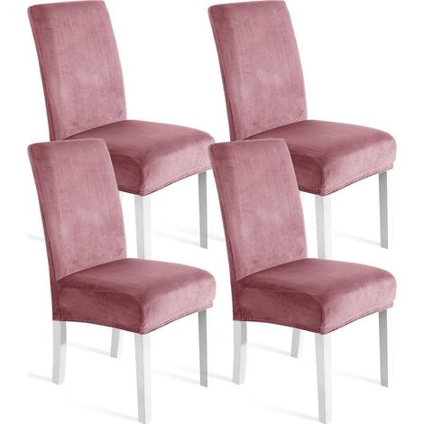 Samt Stuhlhussen 4er Set, Stretch, weich & waschbar, rosa (1/5)