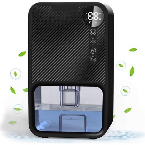 Luftentfeuchter für Schlafzimmer, 1100 ml Wassertank, leiser Luftentfeuchter, kleiner Luftentfeuchter, automatische Abschaltung, Schlafmodus, 7-farbiges LED-Licht (schwarz) (1/5)