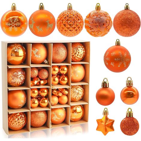 Set mit 44 Weihnachtskugeln für Weihnachtsbaum, Thanksgiving, Halloween, Kupferkugeln