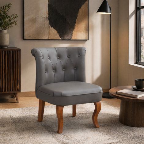 DESMIU Chaise de Salle à Manger avec Dossier Capitonné et Structure Stable en Cuir, Bois, Mousse et PVC Gris (1/5)