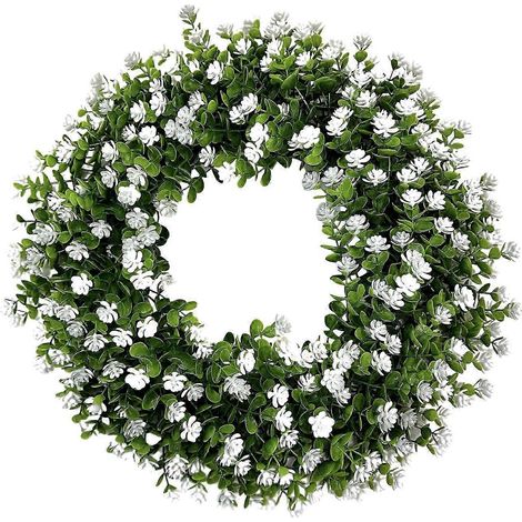 Couronne de fleurs artificielles réutilisable (28 cm) - Guirlande d'eucalyptus artificiel - Fausse verdure - Couronne de fleurs colorées (1/5)