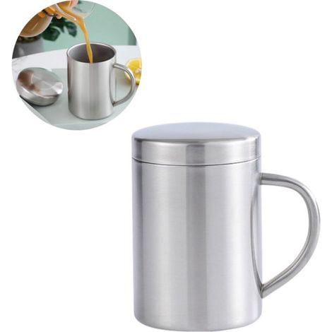 Tazza/brocca in acciaio inox, bicchiere in acciaio inox per uso domestico, a doppia parete e infrangibile, tazza da latte, tazza da caffè con coperchio, tazza termica per caffè (1/5)