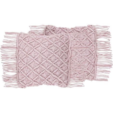 Conjunto de cojines decorativos de algodón rosa macramé 40 x 40 cm cuerda boho retro Yaniklar