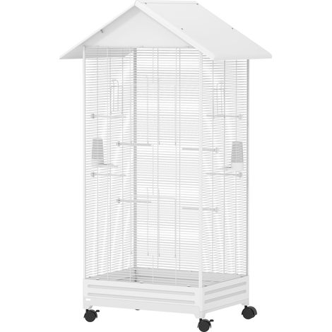 PawHut Gabbia per Uccelli con Ruote, 79x65x155cm, Bianco