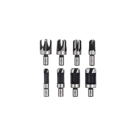 8 pièces, forets HSS coniques à dents pour bouchons en bois, outils de perçage pour bois (acier rapide et acier au carbone), diamètres : 6 mm / 10 mm / 13 mm / 16 mm