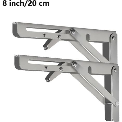 (Argent 20 cm - 2 pièces) 2 supports d'étagère pliables robustes en acier, fixation murale, pour établi, étagères de table, équerre de fixation - Quincaillerie pour la maison (1/5)