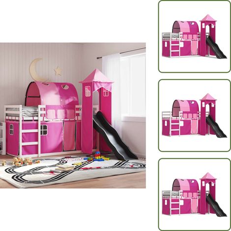 Lit superposé sans matelas avec toboggan et rideaux 90x190 cm - Lit Superpose - Lit Enfant - Lit Avec Toboggan - Lit Design - Mobilier Enfant
