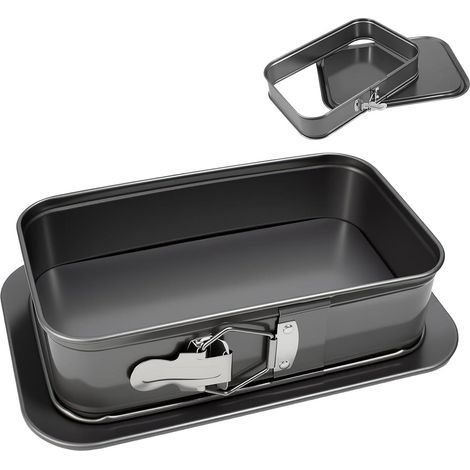 Moule à charnière rectangulaire avec système de fermeture à ressort et répartition uniforme de la chaleur - 1 pièce - Idéal pour cheesecakes et brownies - Noir (1/4)