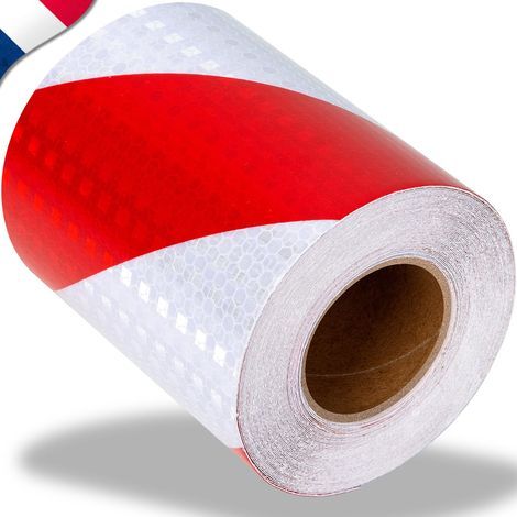 Reflektierendes, rot-weißes Klebeband, selbstklebend, 10 cm x 10 m, ideal für Lkw, Pkw, Straßen und Anhänger. Reflektierendes Warnband. (1/5)