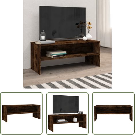 The Living Store Meuble TV Chêne fumé 100x40x40 cm Bois d'ingénierie - Meuble Tv - Meuble Tv Moderne - Meuble Tv Industriel - Meuble Tv Design - Étagère Murale (1/5)