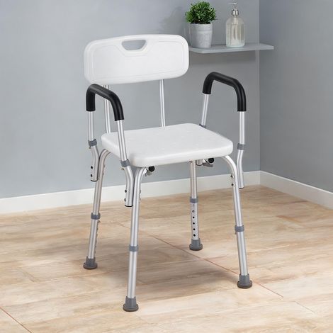 Chaise de douche réglable en hauteur dossier et accoudoirs blanc (1/5)