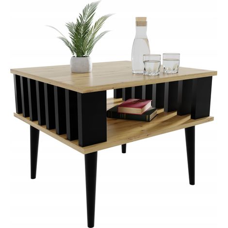 Table basse Lamella pour le salon, chêne artisanal, étagère (1/5)