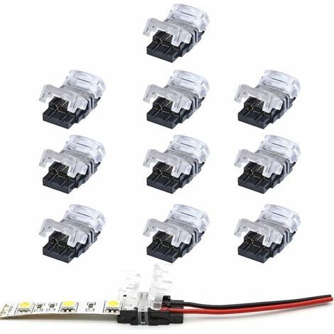 Connecteur bande led 2 broches,Lot de 10 Connecteurs de Ruban LED à 2 Broches pour Bande LED SMD 5050/3528 Couleur Unique Imperméable et Non-Imperméable de 10mm (1/5)
