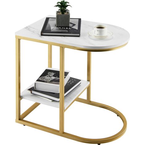 C-shaped Side Table 2-Tier End Table with Storage Modern Compact Snack Table (1/5)