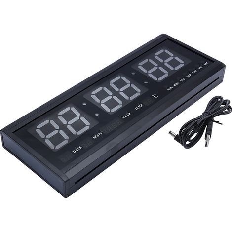 Grande horloge murale numérique LED moderne avec date et température, format 12 ou 24 heures, pour bureau (1/5)
