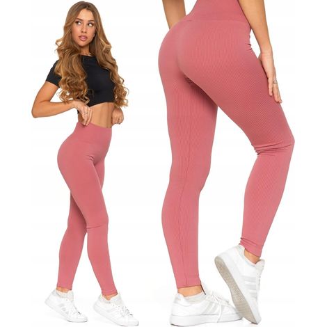 Leggings de mujer de cintura alta acanalados, leggings rosas de moda Moraj L/XL rosa (1/5)