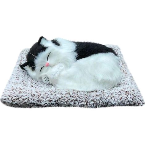 Chat en peluche réaliste, jouet qui miaule avec tapis en tissu, chat endormi, poupée en peluche, cadeau pour enfants