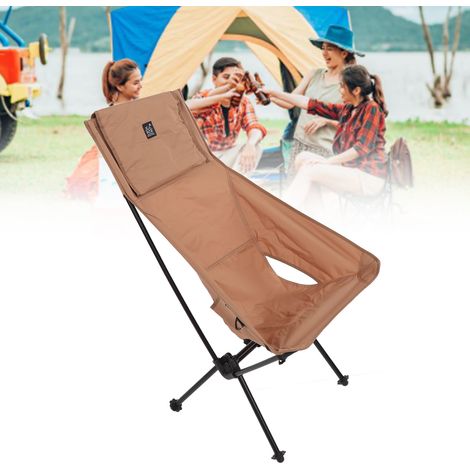 Chaise de camping pliante et portable, multifonctionnelle, idéale pour la randonnée, les voyages, la plage et les pique-niques (couleur sable). (1/5)