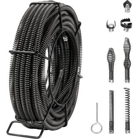 Câble de nettoyage de canalisations, 20 m x 16 mm, câble de tarière de vidange d'égout noyau creux sectionnel professionnel, 7 coupeurs pour tuyaux 20-100 mm pour évier, siphon de sol, toilettes (1/5)