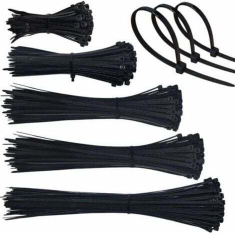 500 Stück Kabelbinder aus Kunststoff, 4 mm Kabelbinder aus Kunststoff, 100/150/200/250/300 mm, Nylon-Kabelbinder für das Kabelmanagement (Schwarz)