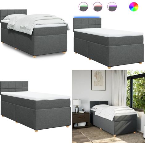 Cama box spring con colchón tela gris oscuro 90x190 cm - Cama de muelles ensacados - Cama con luces LED