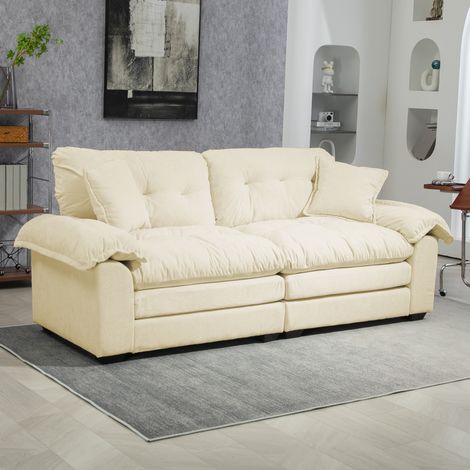 Sofá de 2 plazas de chenilla, asiento profundo, cojines de doble capa, beige HAVRYA (1/5)