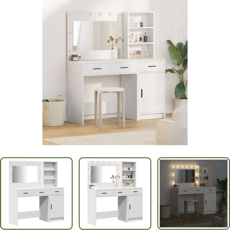 Holzschminktisch - Schminktisch mit Spiegelbeleuchtung 2 pcs Weiß Holzwerkstoff (1/5)
