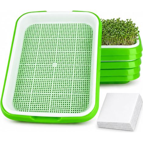 Set of 6 Germination Trays 34 x 25 cm Seed Sprouts  Double Tier, 24 Sheets Included, BPA Free PP Reusable, Fine Holes, for Microshoots, Wheat Grass, Mung and Alfalfa (1/5)