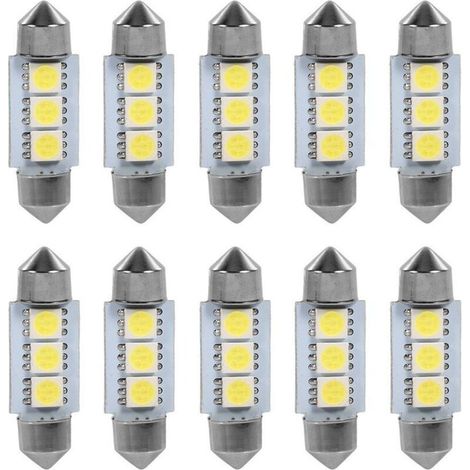 10 PCS 36 MM 12 V 3 SMD 5050 LED Festoon Dme Voiture Ampoules Intérieur Lampe Blanc (1/4)