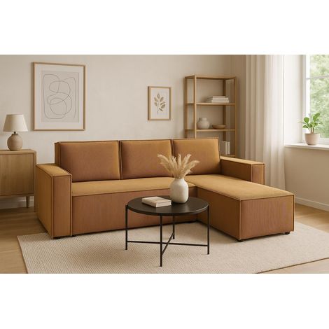 Sofello Ecksofa CORDA Hellbraun Senf aus Kordstoff mit Schlaffunktion - Modernes Design in trendigen Farben (1/5)