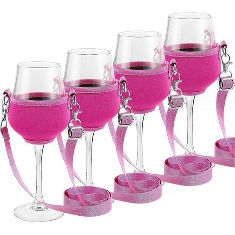 Lot de 4 porte-verres à vin portables avec sangle, rouge. (1/5)